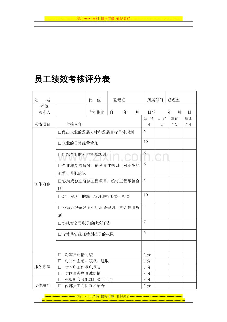 绩效考核表(人事部使用建筑行业蔡顺红)..doc_第1页