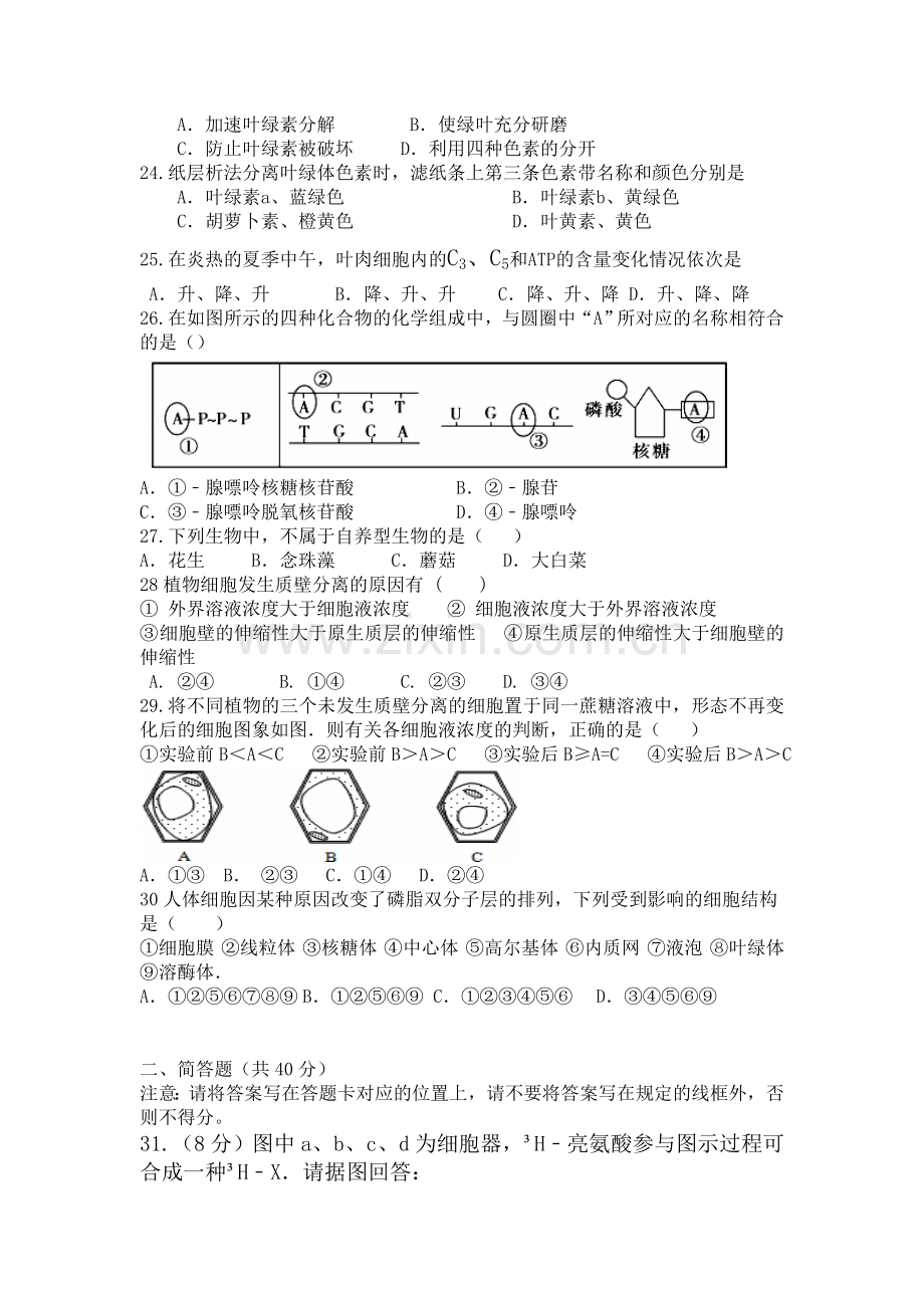 山西省曲沃中学2015-2016学年高一生物上册期末检测试题.doc_第3页