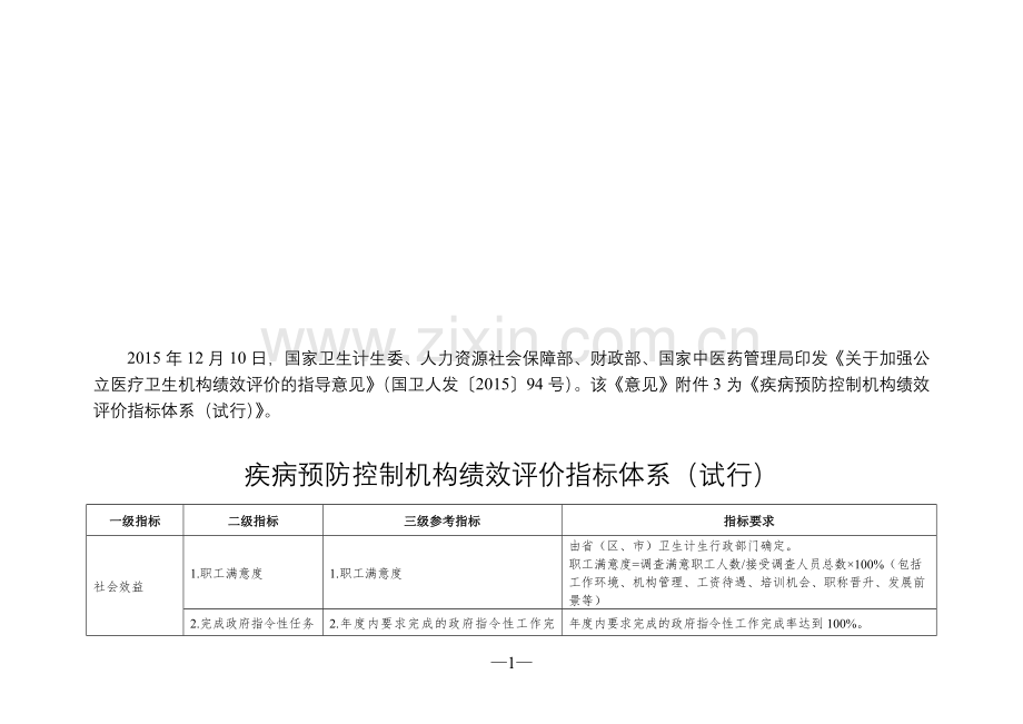 疾病预防控制机构绩效评价指标体系(试行).doc_第1页