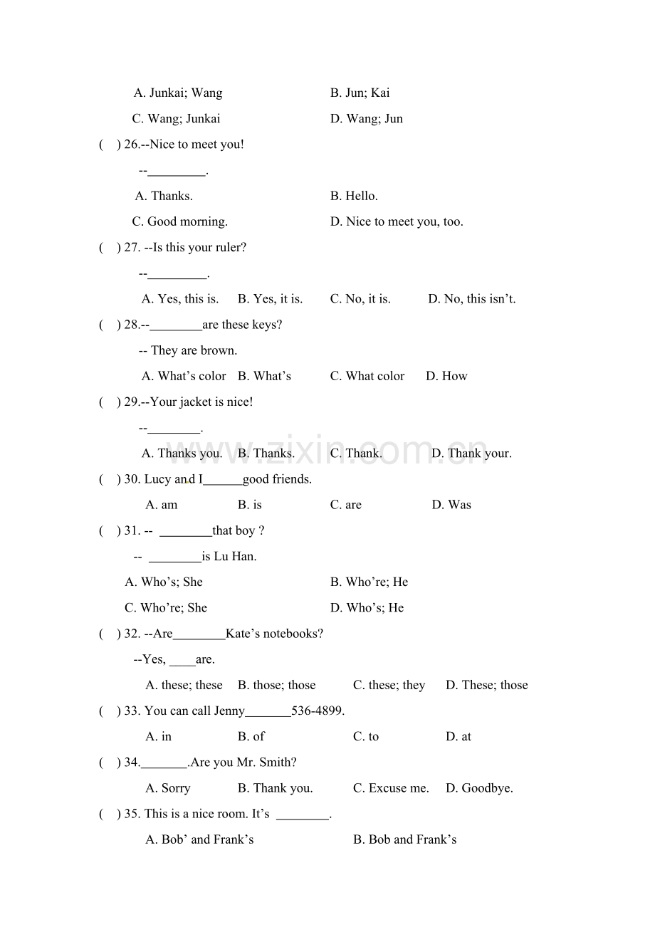 七年级英语上学期期中检测试卷1.doc_第3页