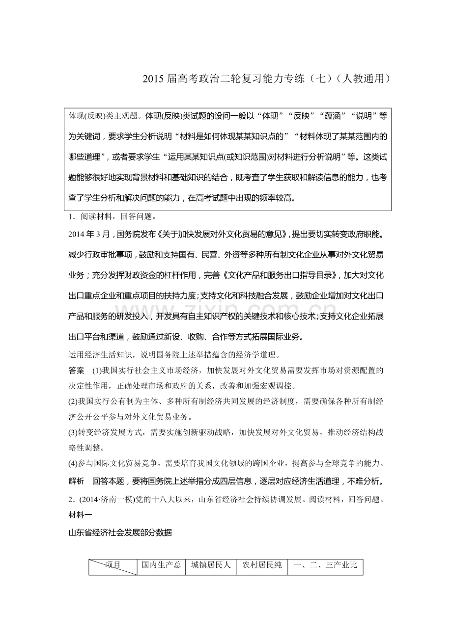 高三政治第二轮综合训练题19.doc_第1页