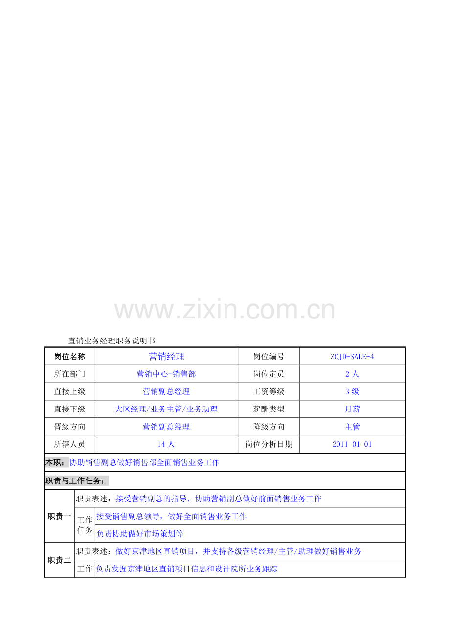 岗位说明书-直销经理.doc_第1页