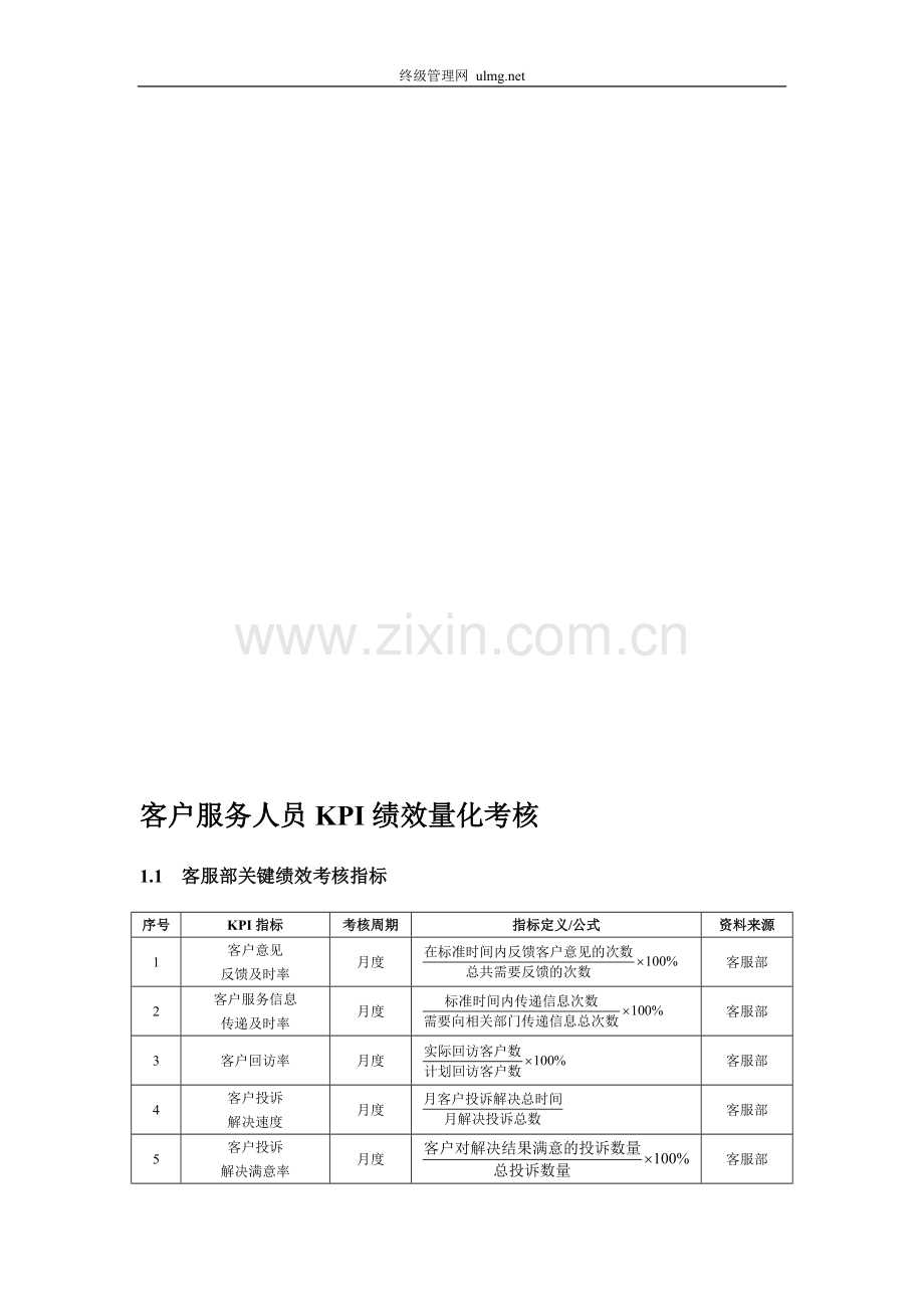 客户服务人员KPI绩效量化考核..doc_第1页