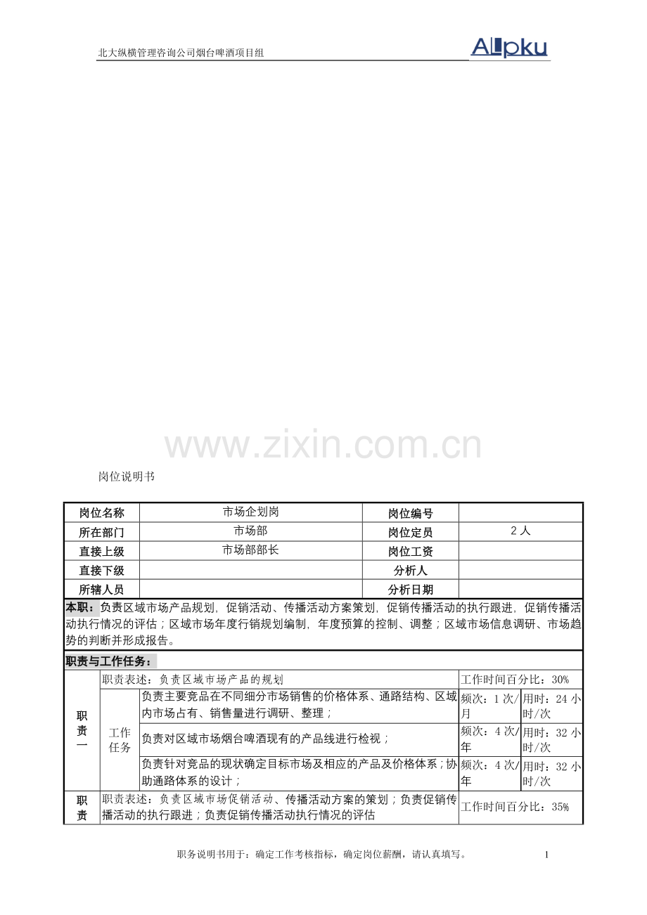 市场企划岗岗位说明书.doc_第1页