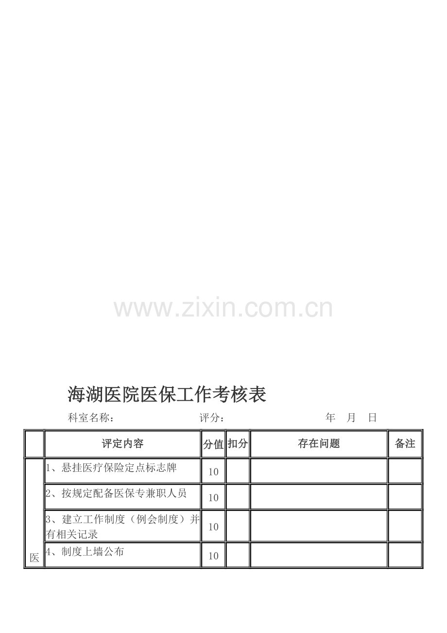 南开卫生局医院医保工作考核表一..doc_第1页