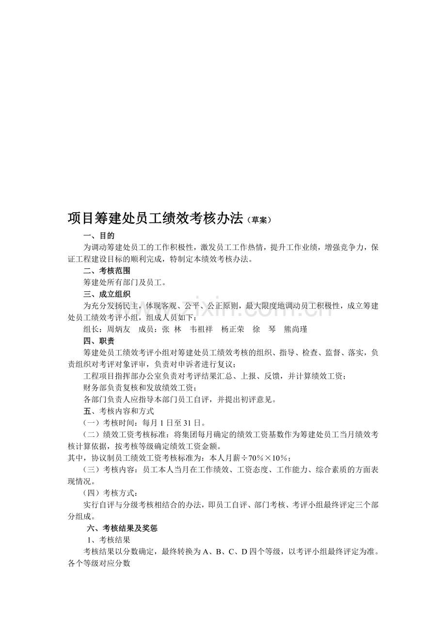 超高压电缆工程项目筹建处员工绩效考核办法..doc_第1页