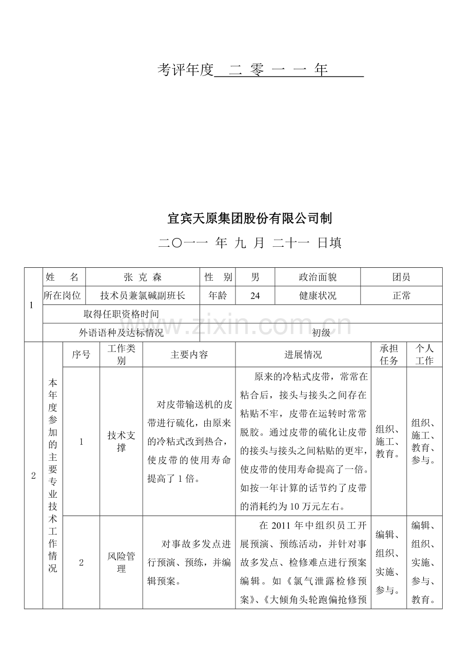 工程类专业技术人员年度考评表.doc_第2页