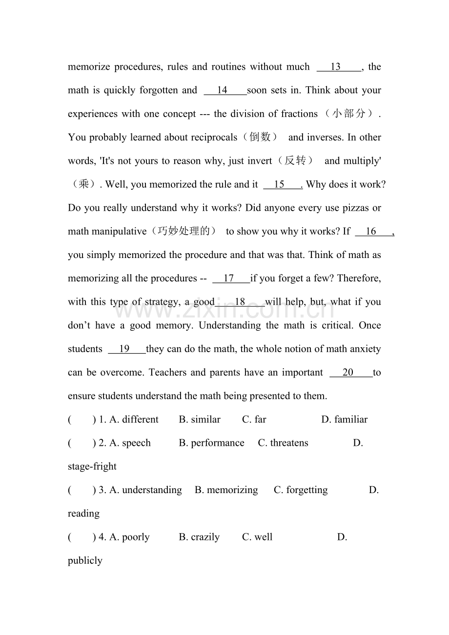 高二英语完形填空复习专项训练19.doc_第2页