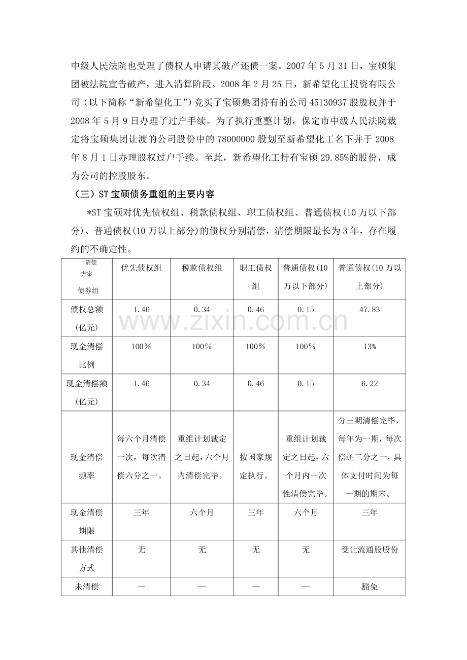 财务报告分析结课论文--ST宝硕的债务重组分析.doc_第3页