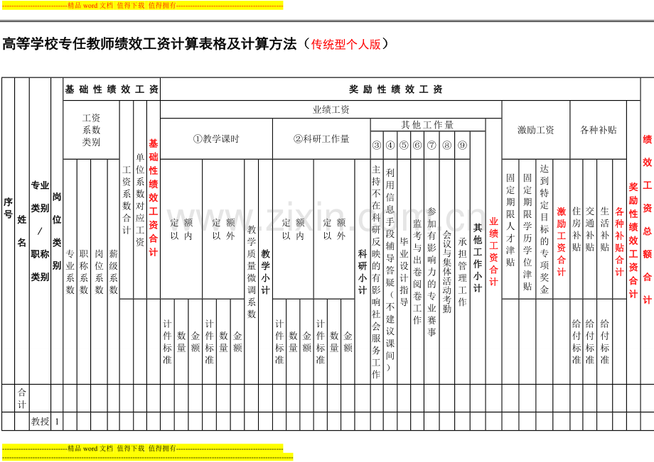 学校专业技术人员绩效工资计算表.doc_第1页