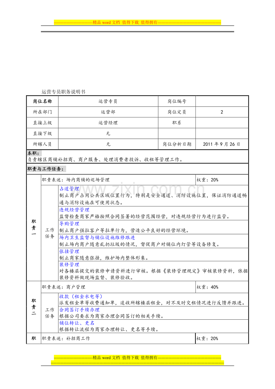 运营专员岗位说明书1.doc_第1页