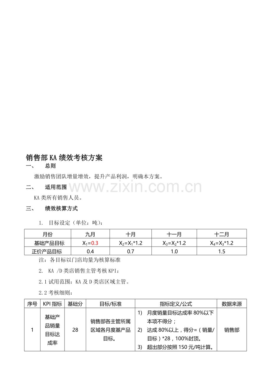 KA销售部绩效考核方案.doc_第1页