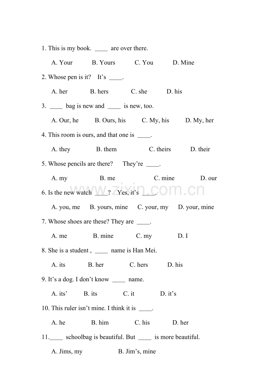 七年级英语上册单元辅导练习题25.doc_第1页