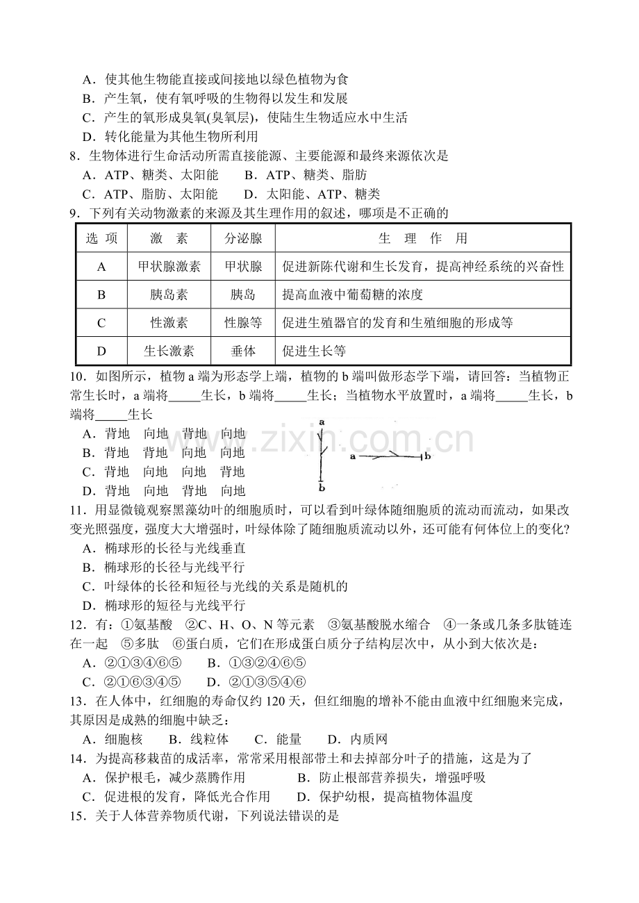 高二生物第一学期期末调研测试.doc_第2页