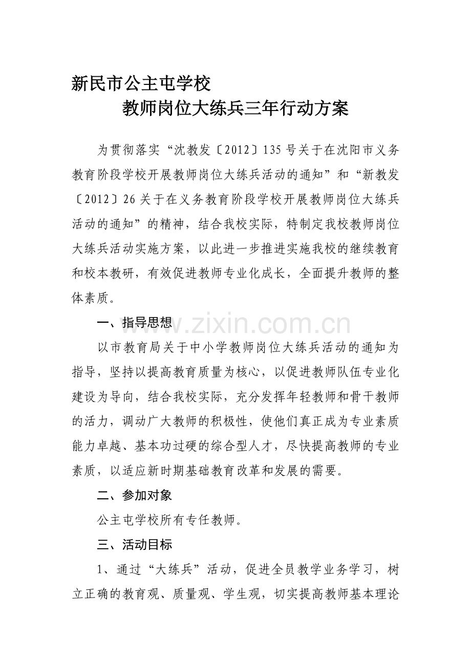 新民市公主屯学校教师岗位大练兵三年行动方案.doc_第1页