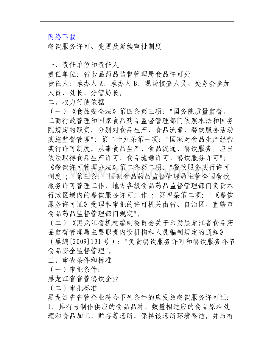 网络餐饮服务许可、变更及延续审批制度.doc_第1页