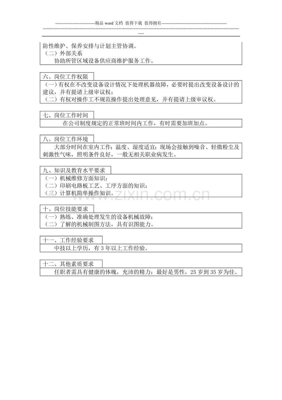 机械维修工岗位工作说明书.doc_第2页