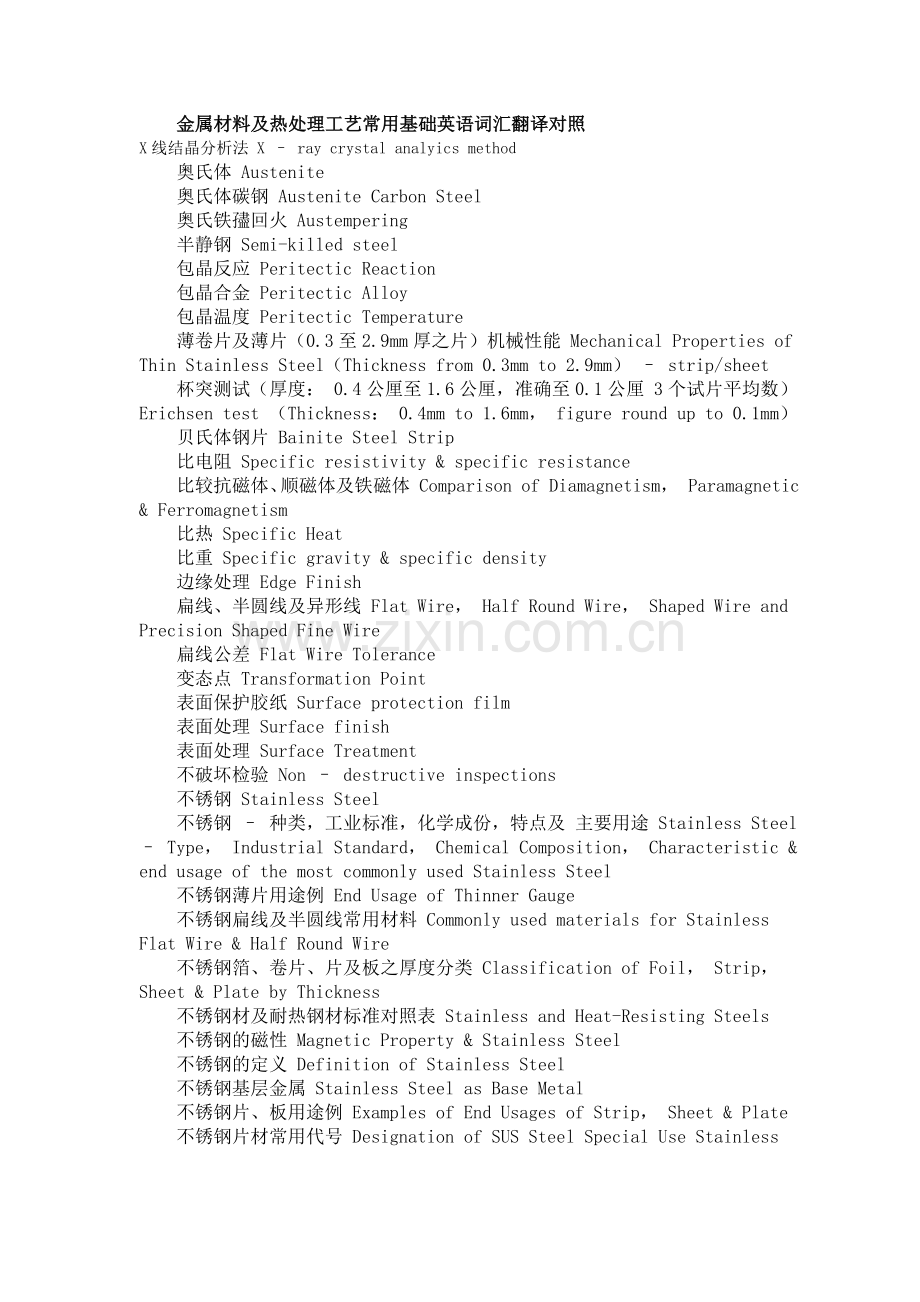 金属材料及热处理工艺常用基础英语词汇翻译对照.doc_第1页