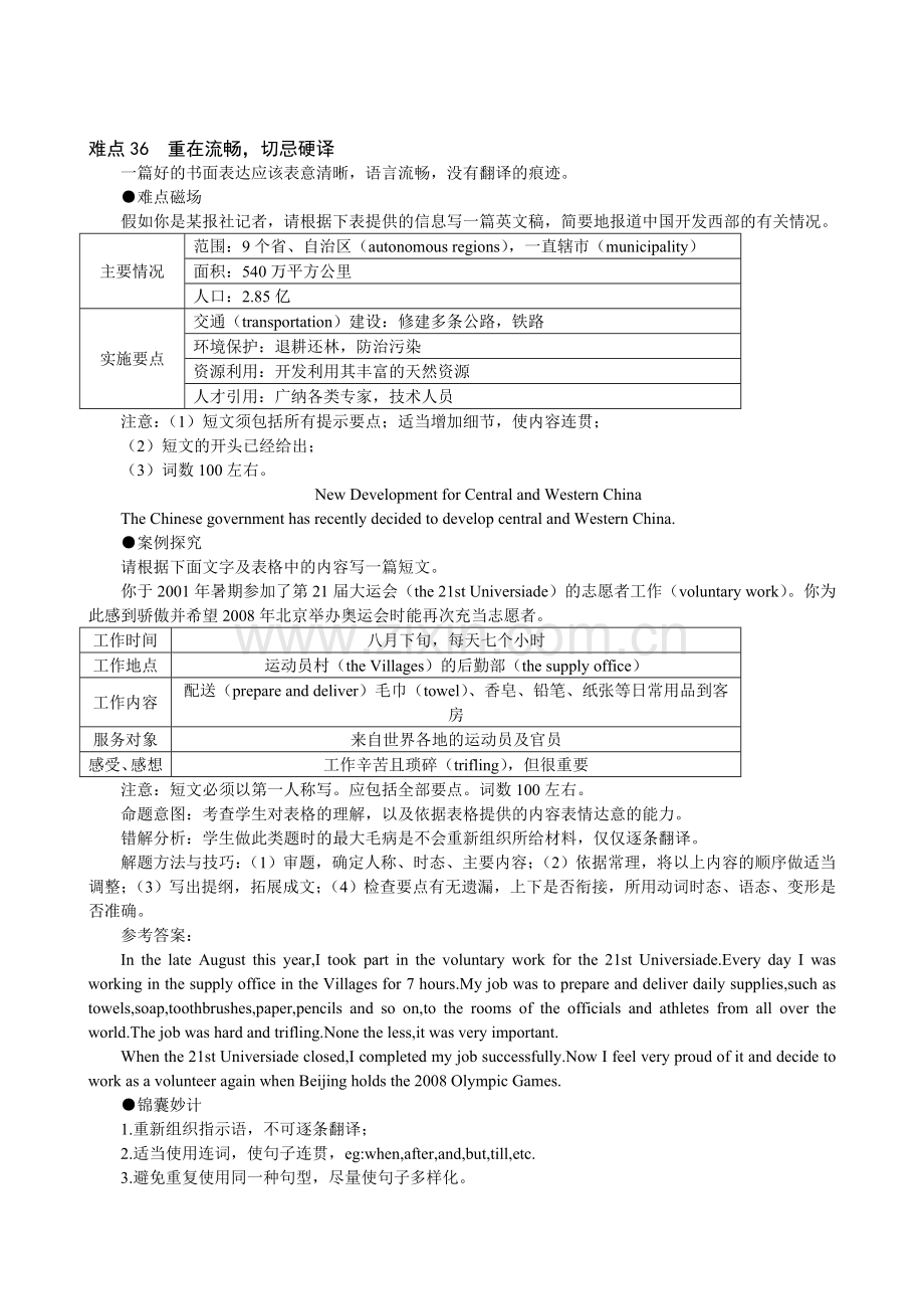 2012高考复习资料之英语难点讲解大全：难点36--重在流畅-切忌硬译.doc_第1页