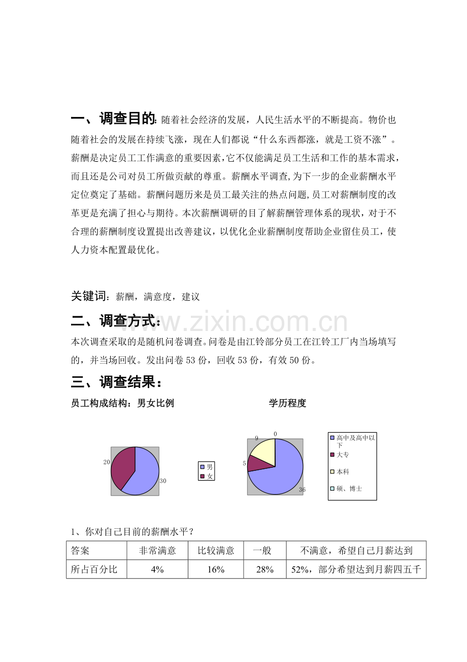 薪酬制度调查问卷分析报告.doc_第1页