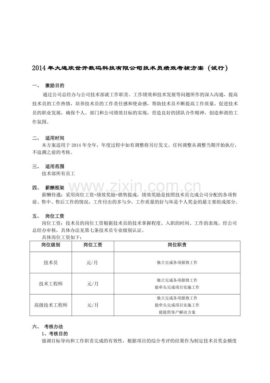 XXXXX公司技术员绩效考核方案.doc_第1页