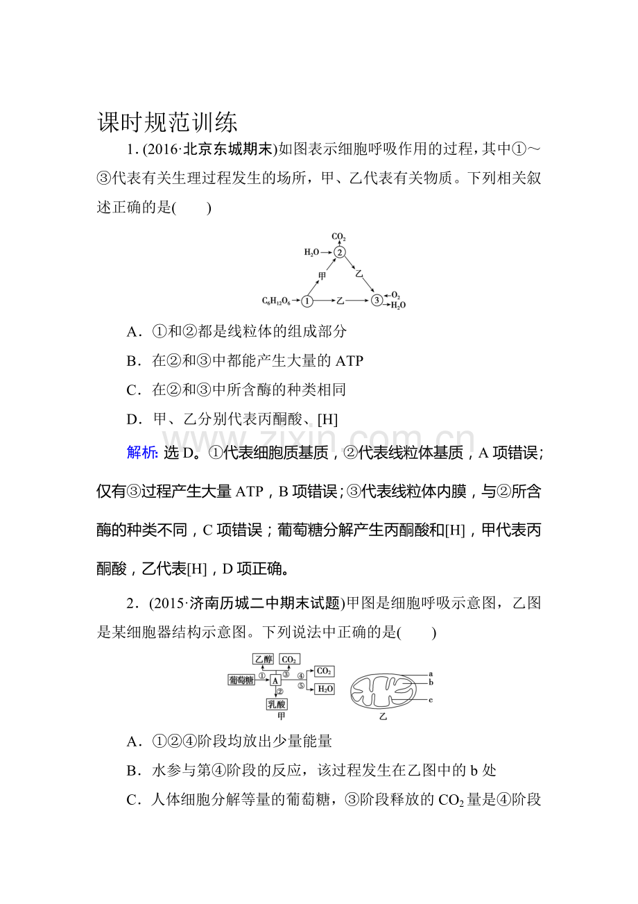 2017届高考生物第一轮规范复习训练16.doc_第1页