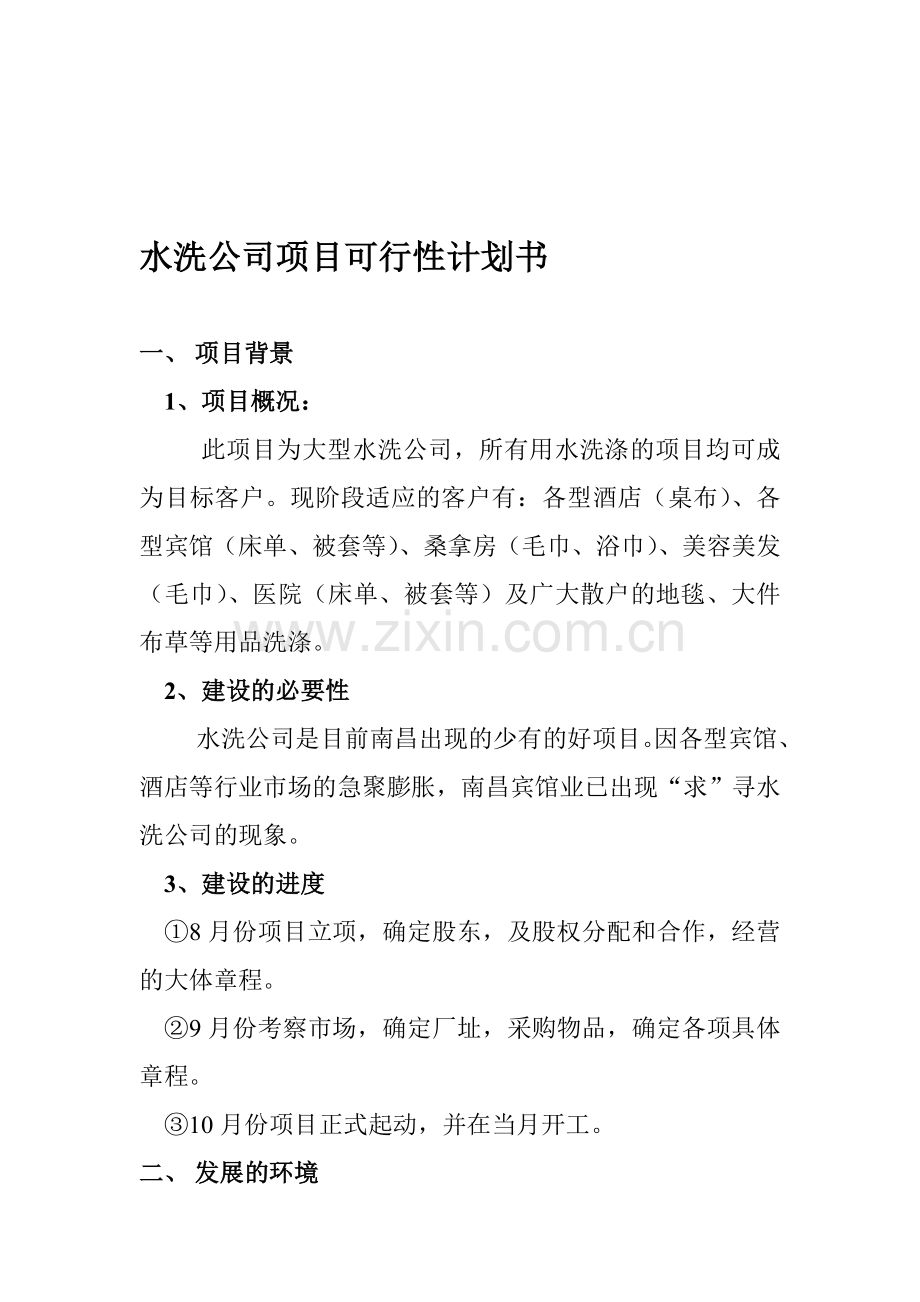 水洗公司项目可行性计划书1(1).doc_第1页