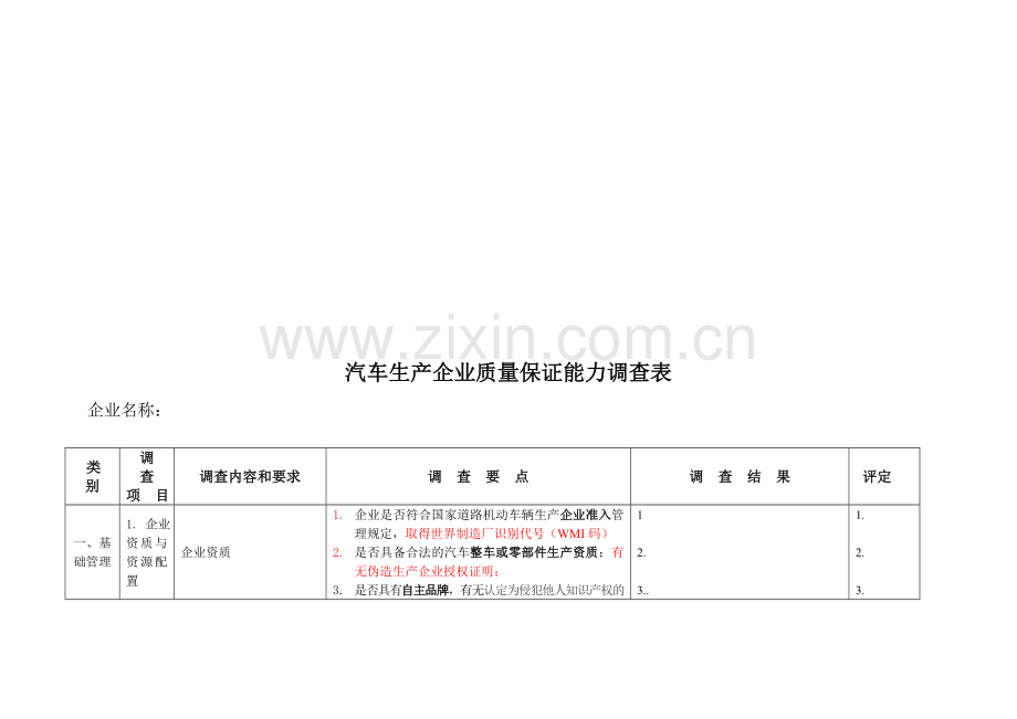 汽车生产企业质量保证能力调查表-征求意见.doc_第2页