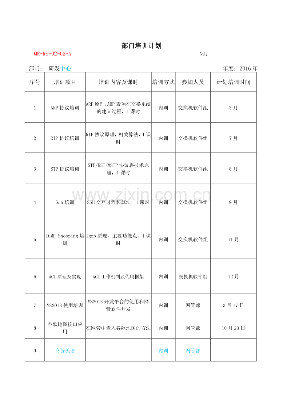 2016研发部培训计划表(20160624).doc_第1页