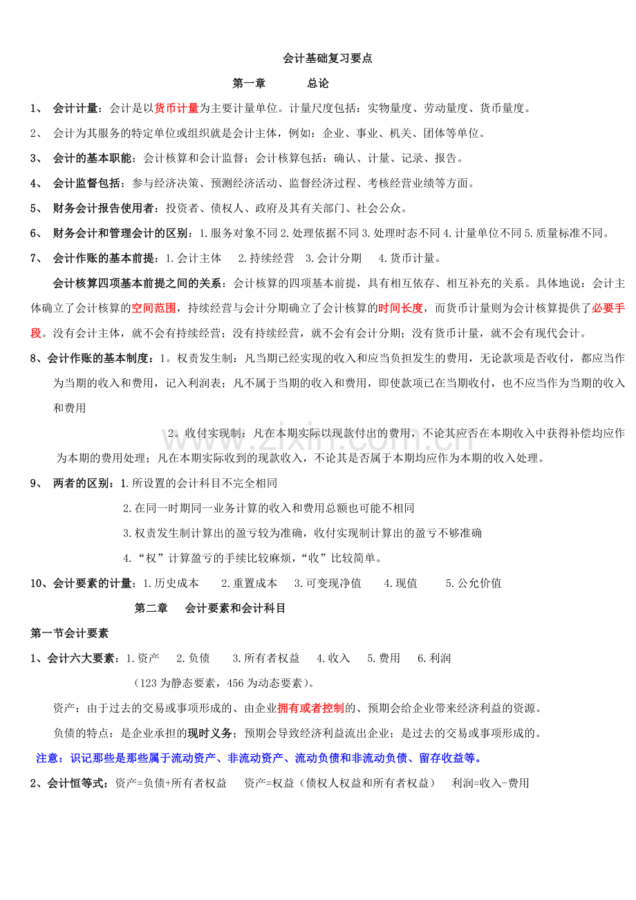 2013会计从业资格考试会计基础复习重点知识总结.doc_第1页