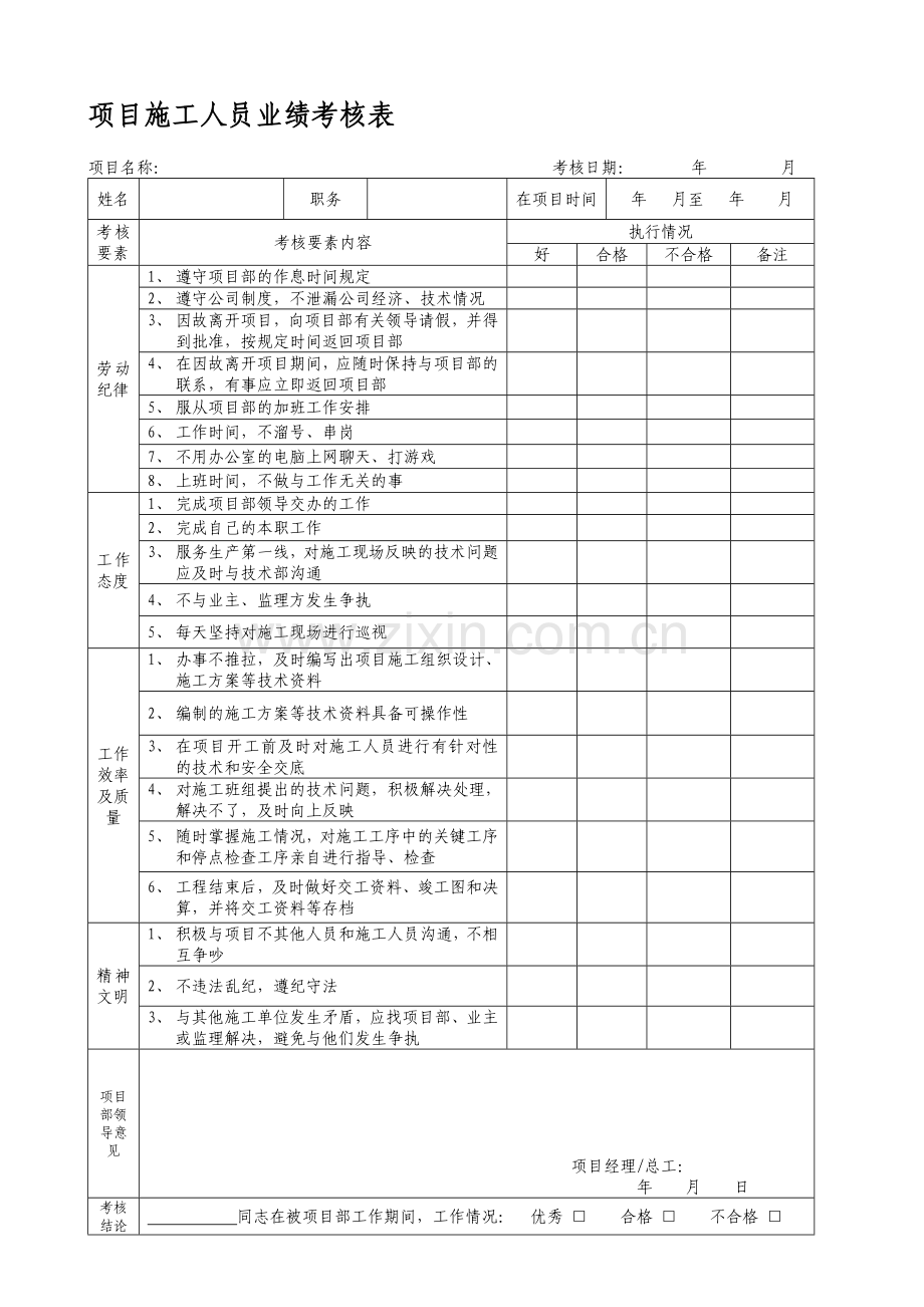 项目技术人员业绩考核表..doc_第1页