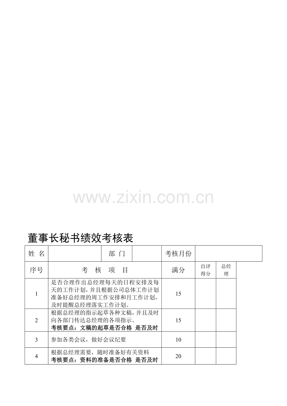 总经理秘书绩效考核表.doc_第1页