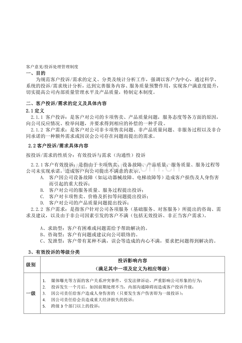 客户投诉处理管理制度(包含流程及客户投诉表).doc_第1页