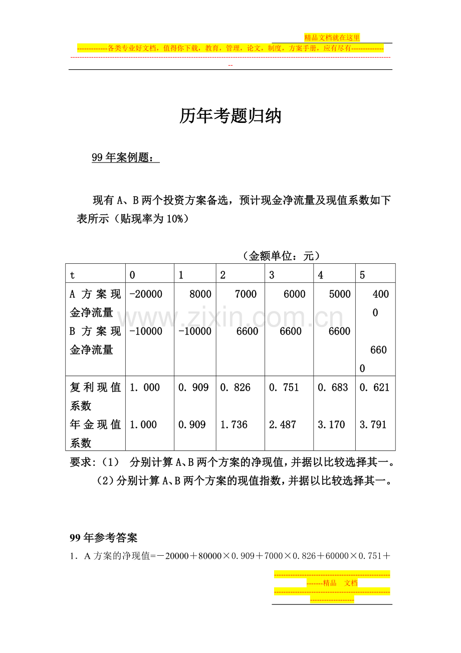 财务管理历年考题归纳.doc_第1页