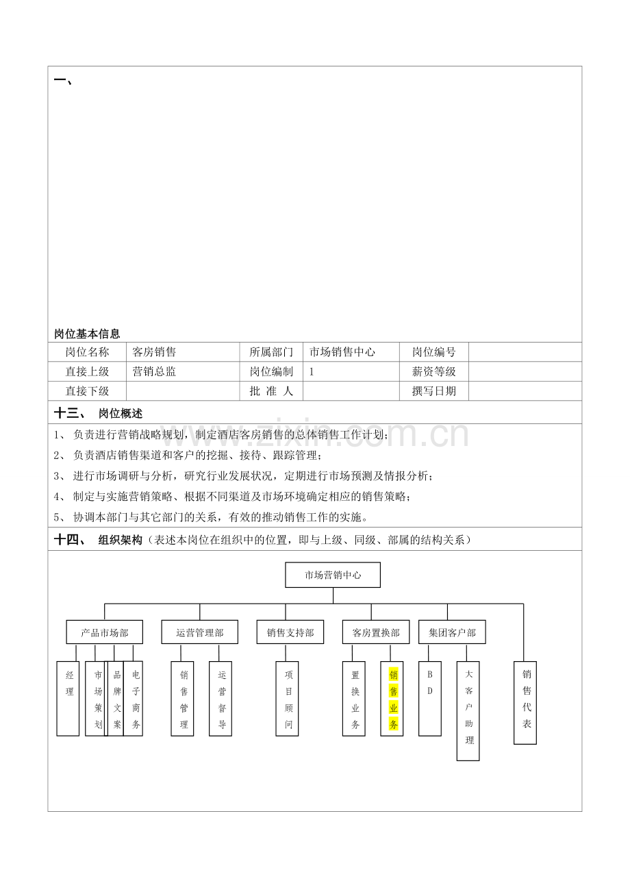 岗位说明书-客房销售.doc_第1页