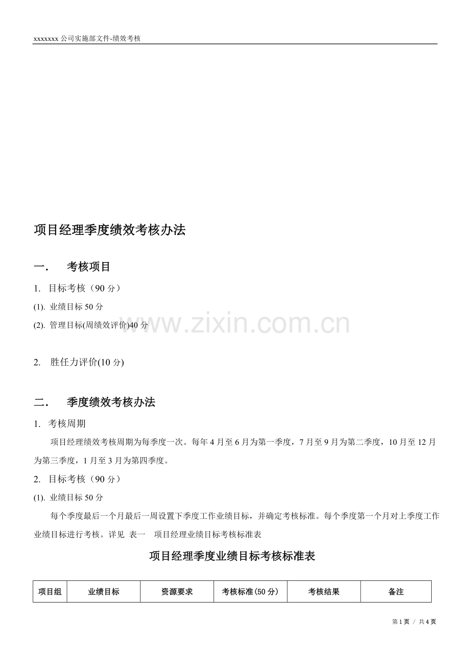 软件公司实施部项目经理绩效管理考核办法.doc_第1页