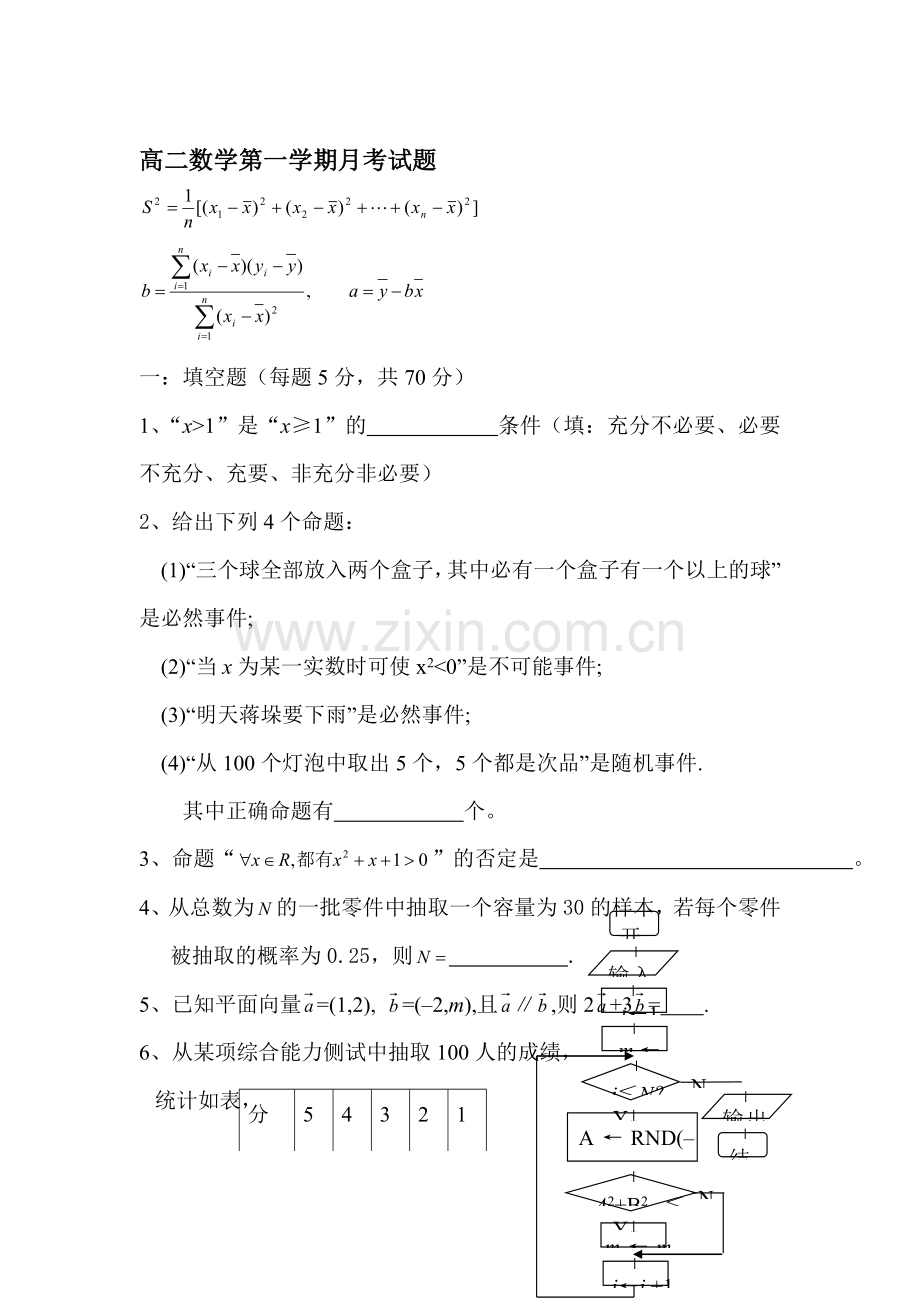 高二数学上册月考测试试题.doc_第1页