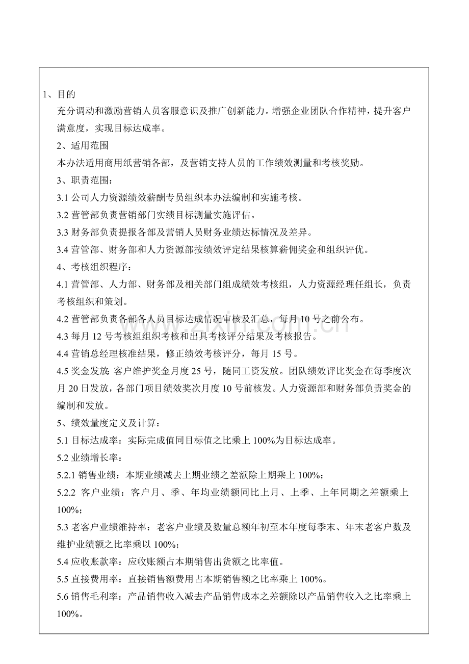 营销部目标绩效考核奖励办法..doc_第1页