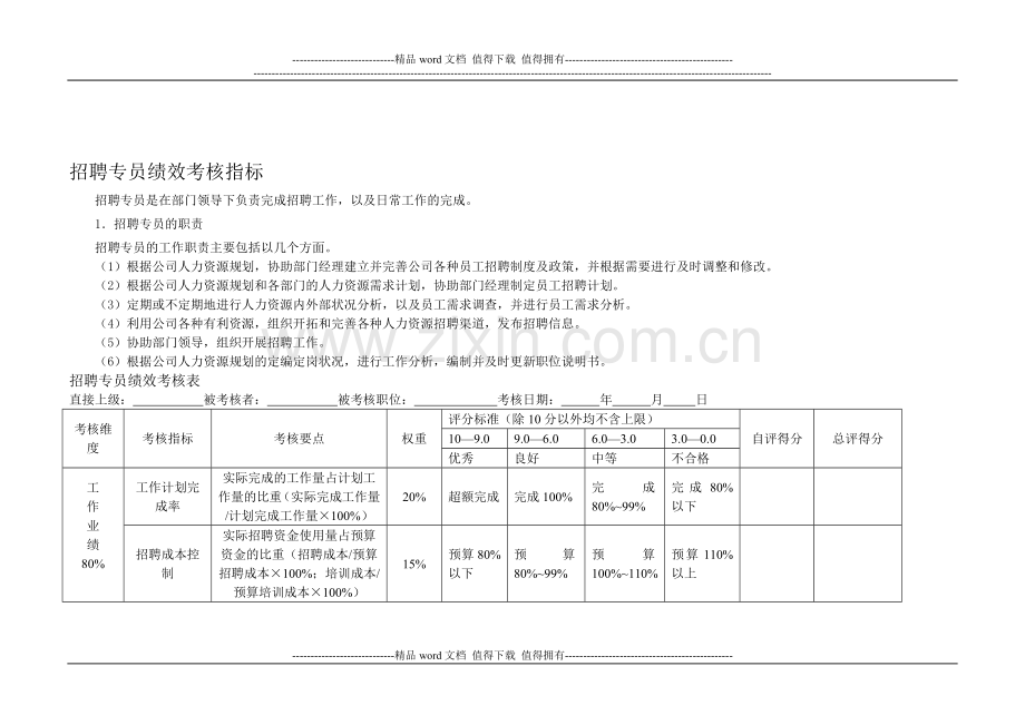 招聘专员绩效考核指标..doc_第1页