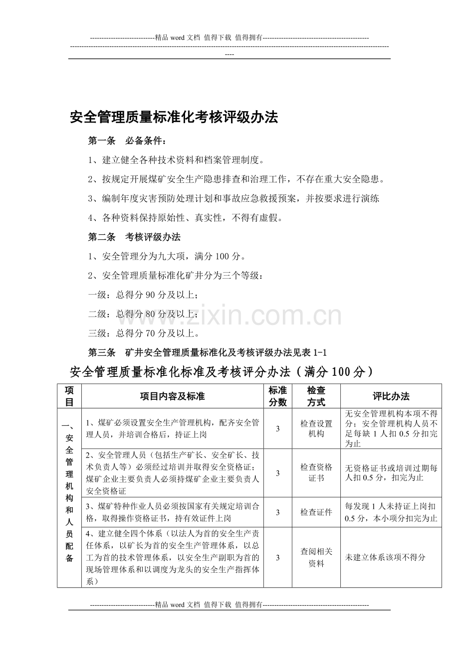 安全管理质量标准化考核评级办法..doc_第1页