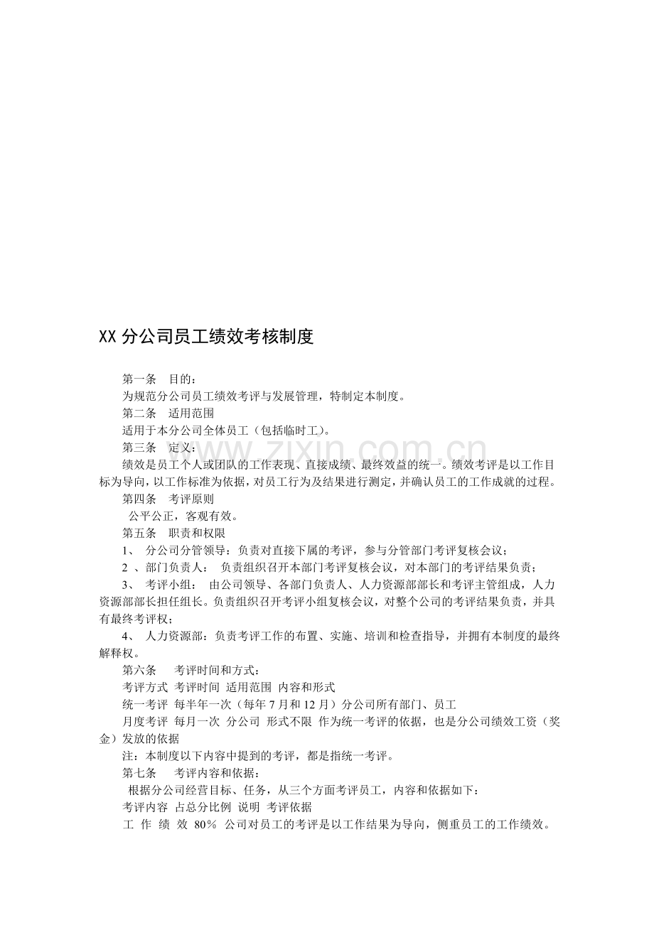 XX分公司员工绩效考核制度..doc_第1页