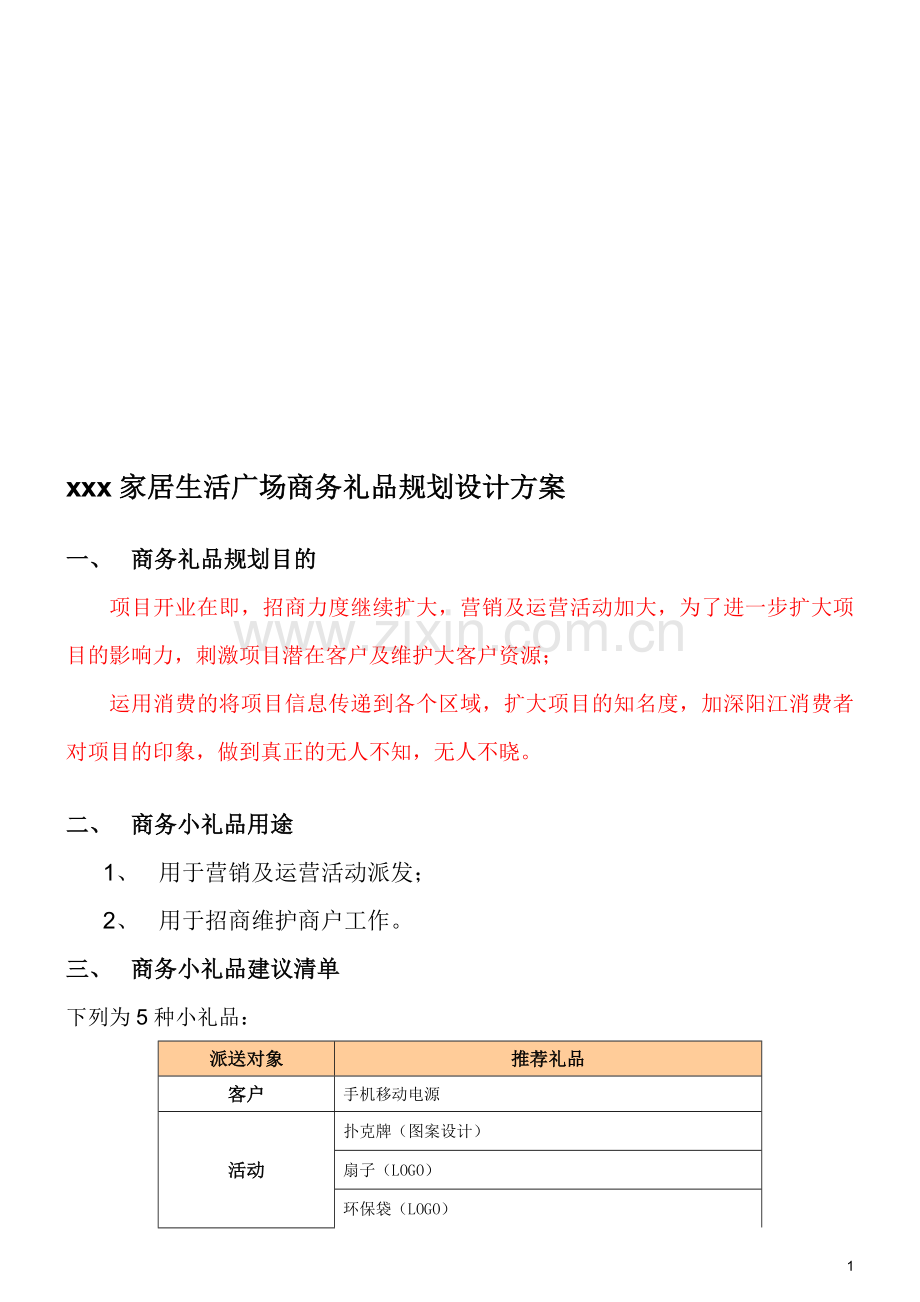 招商部小礼品准备方案.doc_第1页