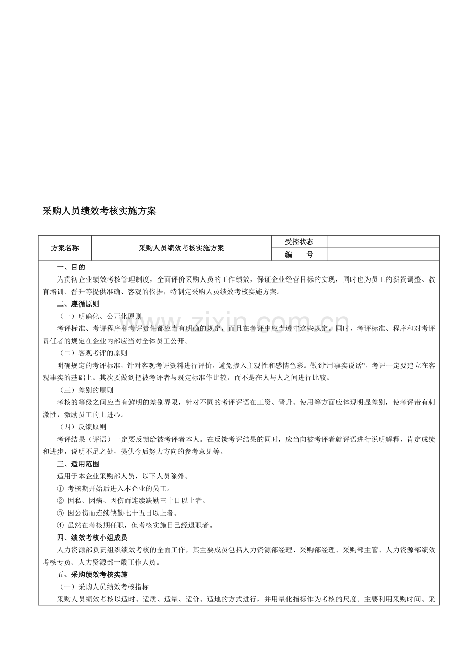 采购人员绩效考核实施方案-范本.doc_第1页