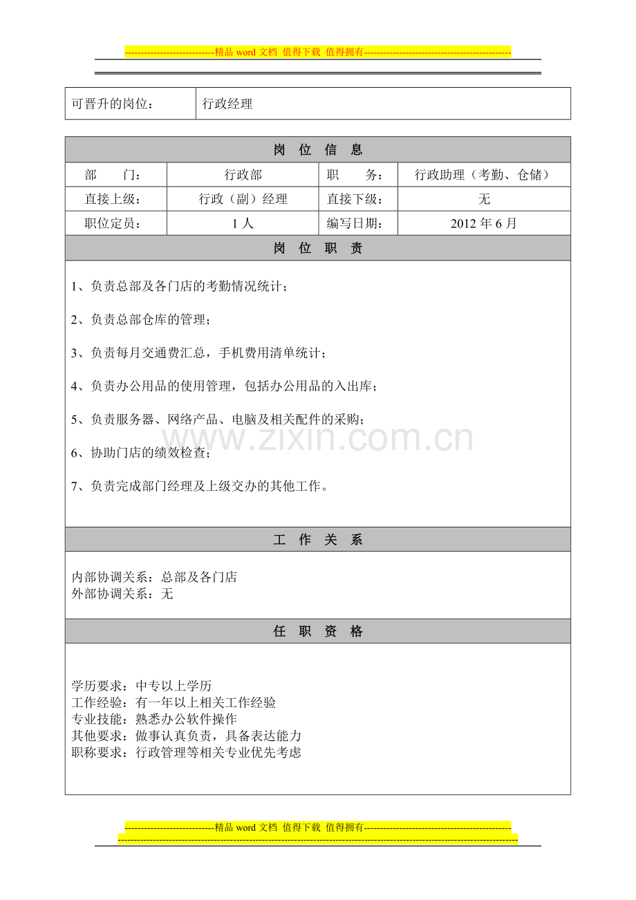 岗位说明书(行政部).doc_第3页