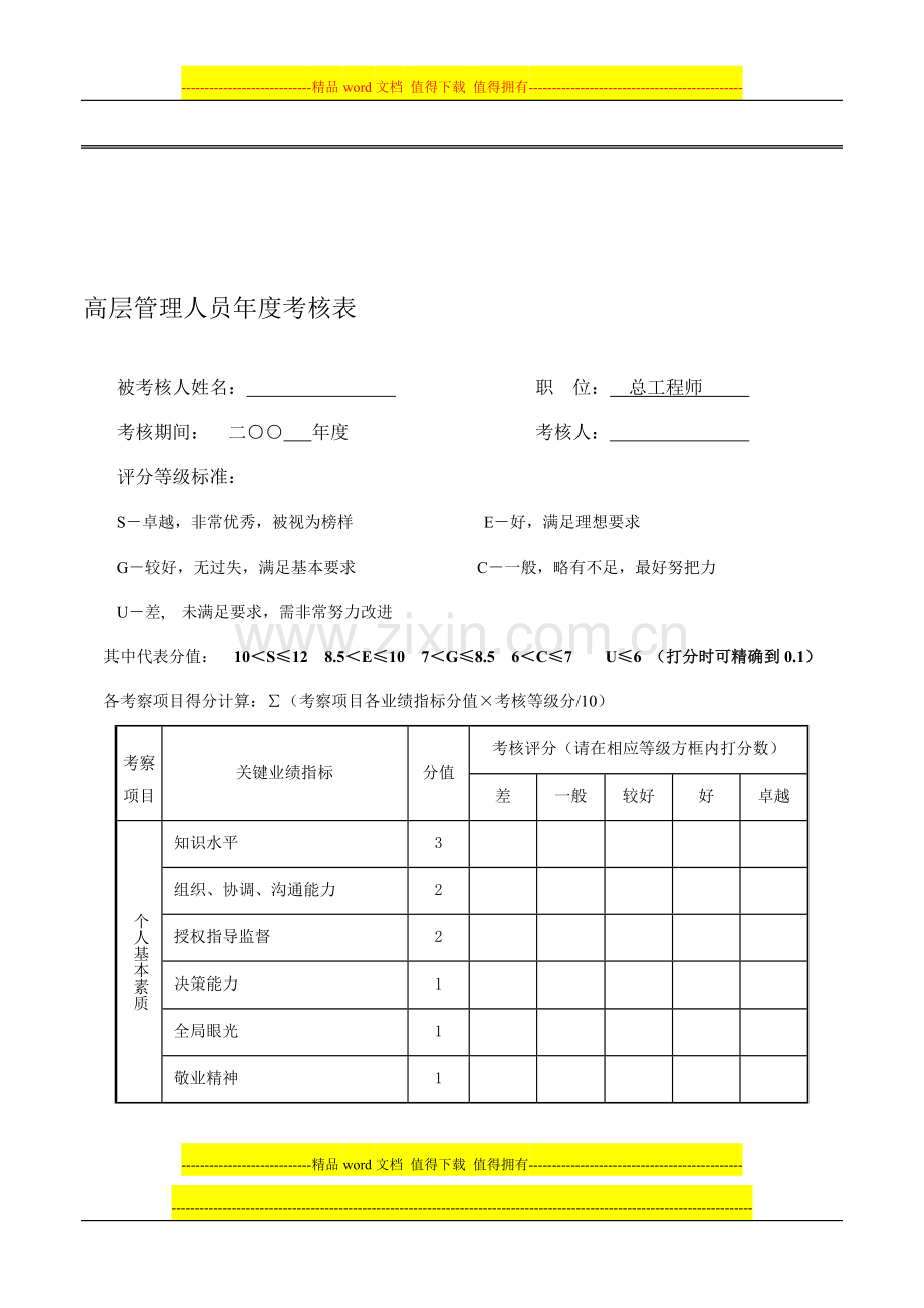 绩效考核表(总工程师)..doc_第1页