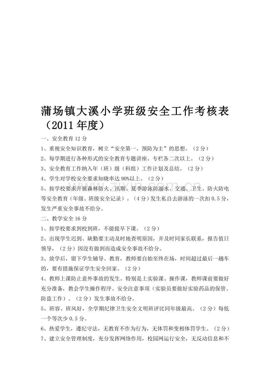 班级安全工作考核表..doc_第1页