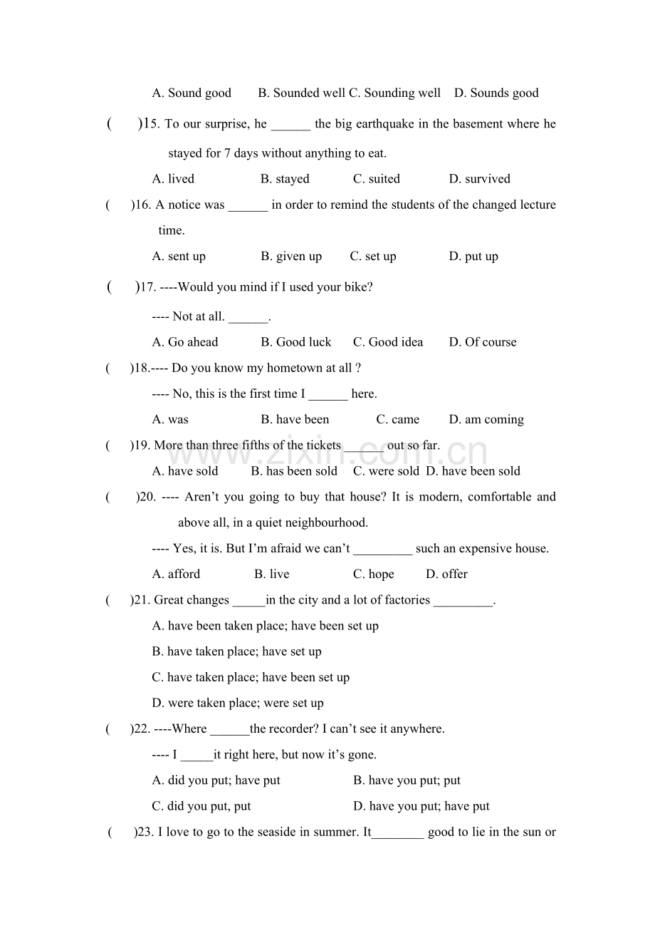 山西省右玉一中2016-2017学年高一英语上册同步检测题4.doc_第2页