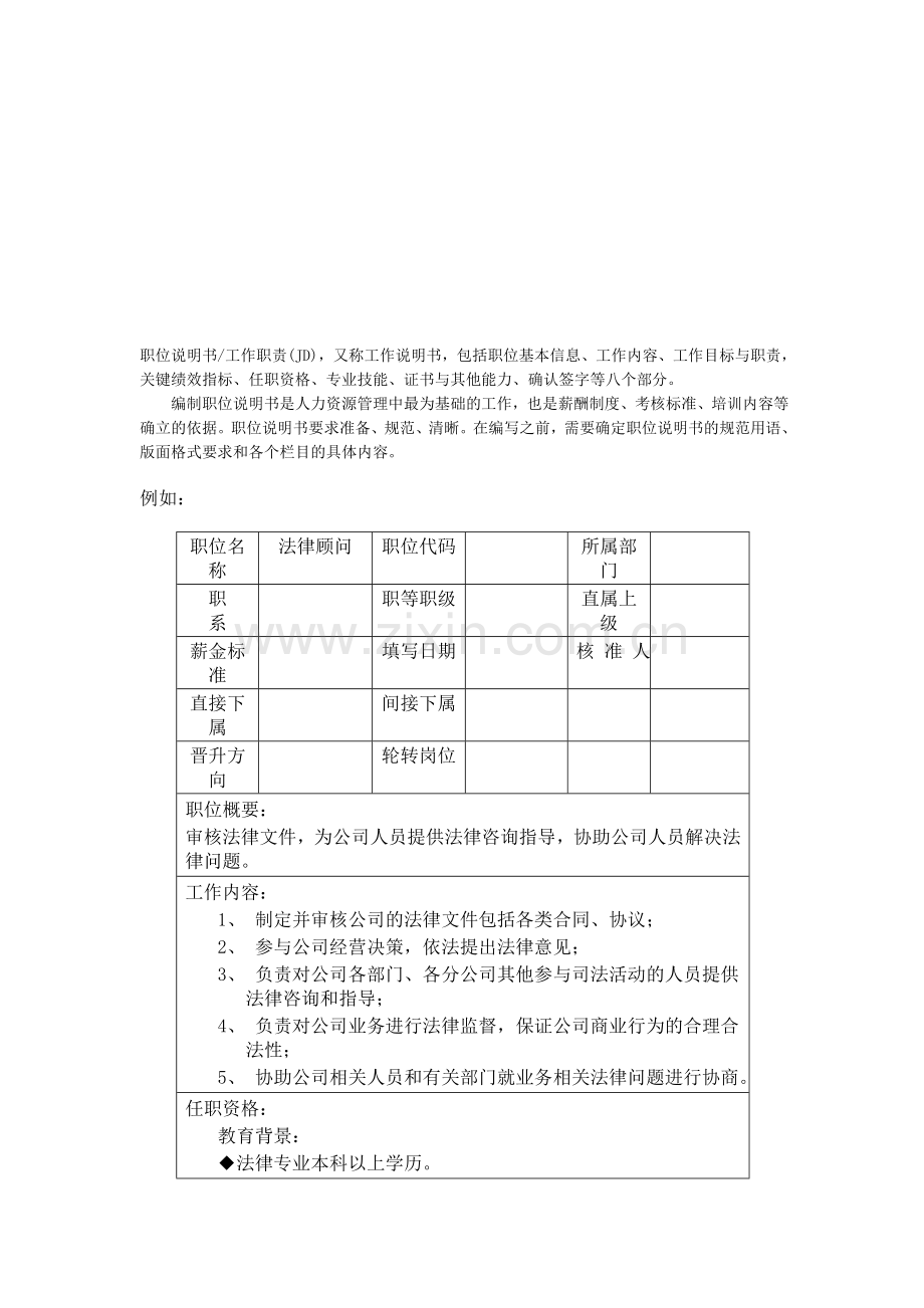 职位说明书工作职责(JD)怎么写.doc_第1页