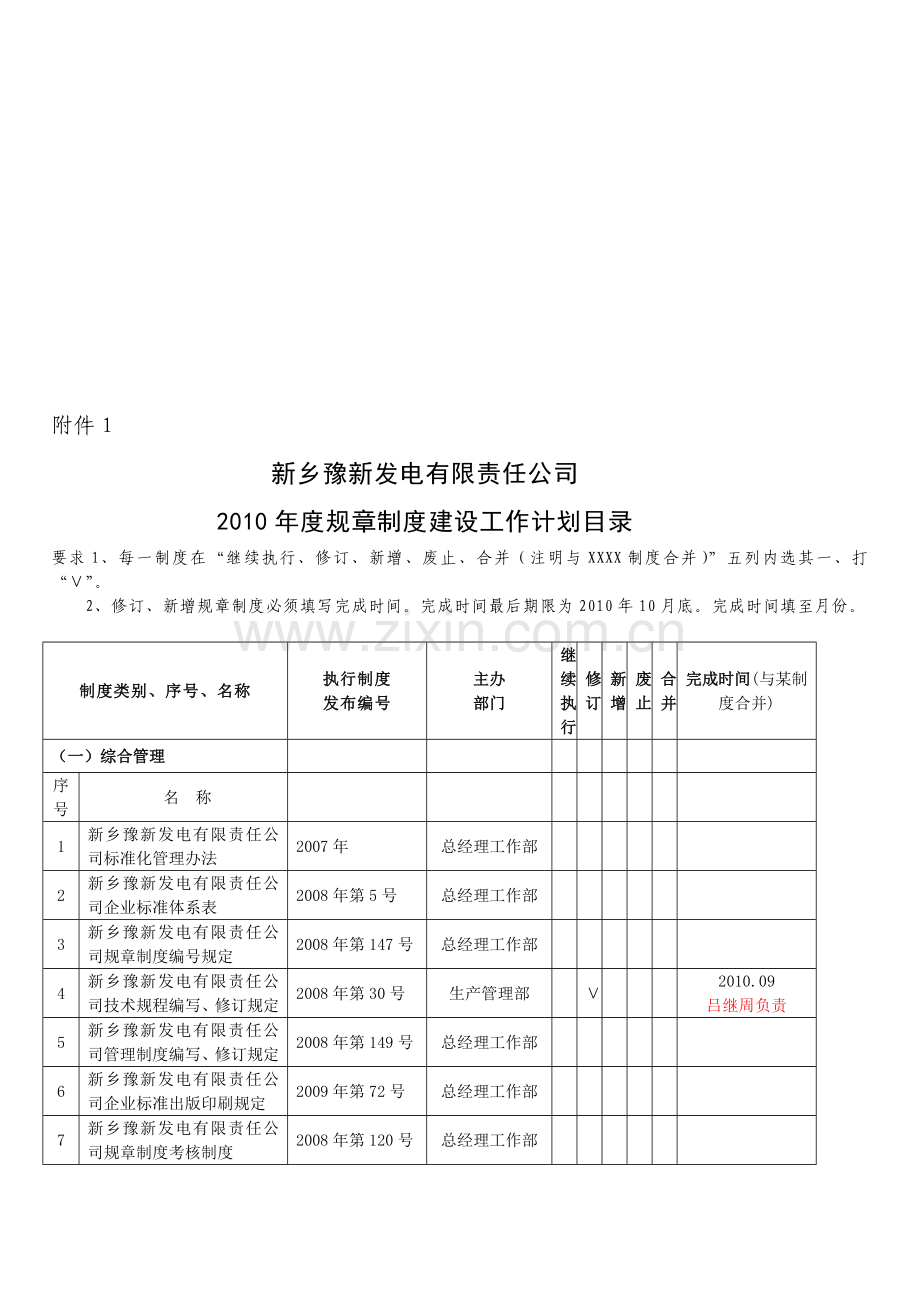 生产管理部2010年度规章制度建设工作计划.doc_第1页