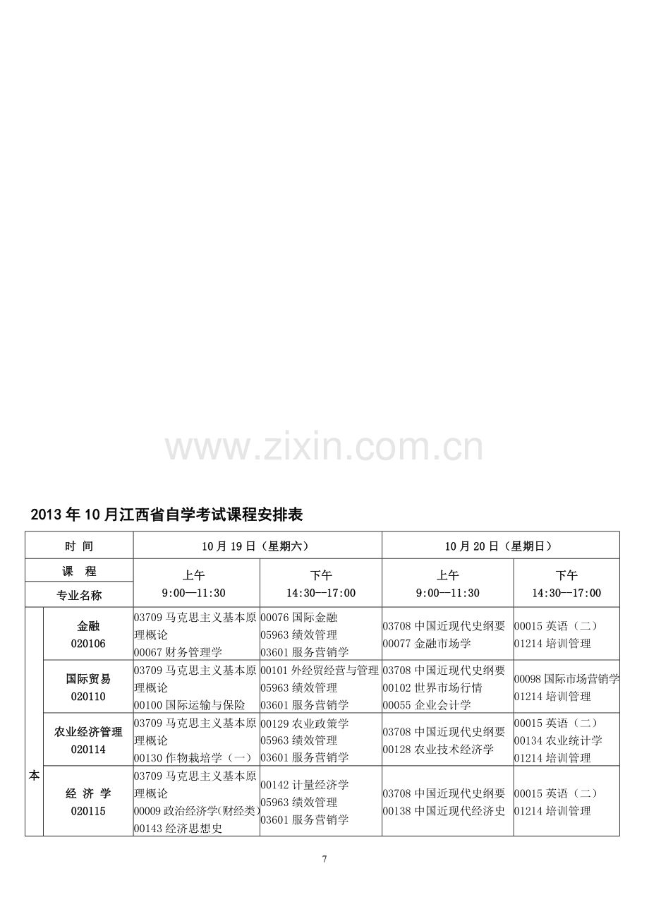 2013年10月江西省自学考试课程安排表.doc_第1页